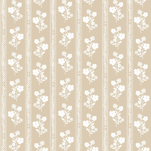 Hollyhock Floral Fabric in Natural