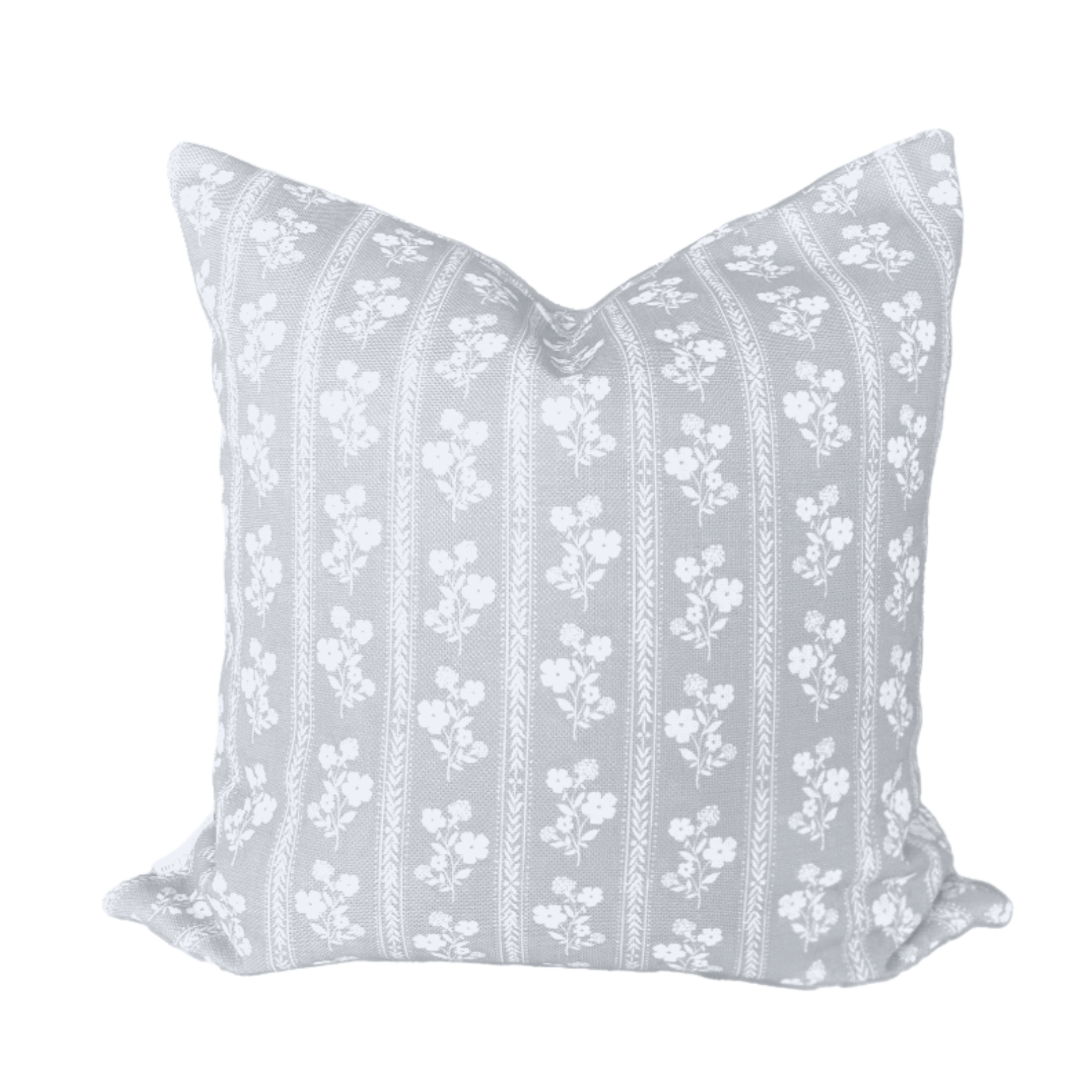 Hollyhock Floral Pillow in Stone Grey