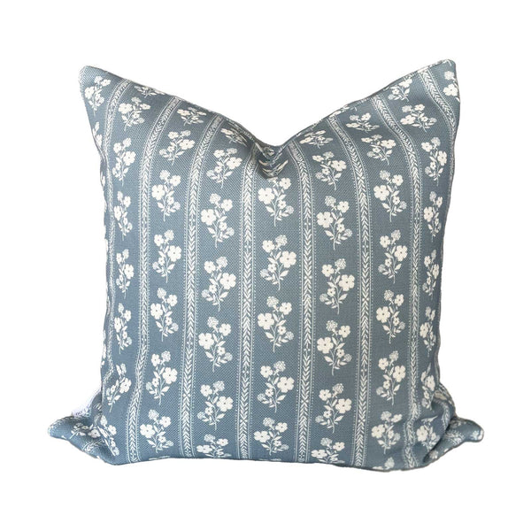 Hollyhock Floral Pillow in Dusty Blue