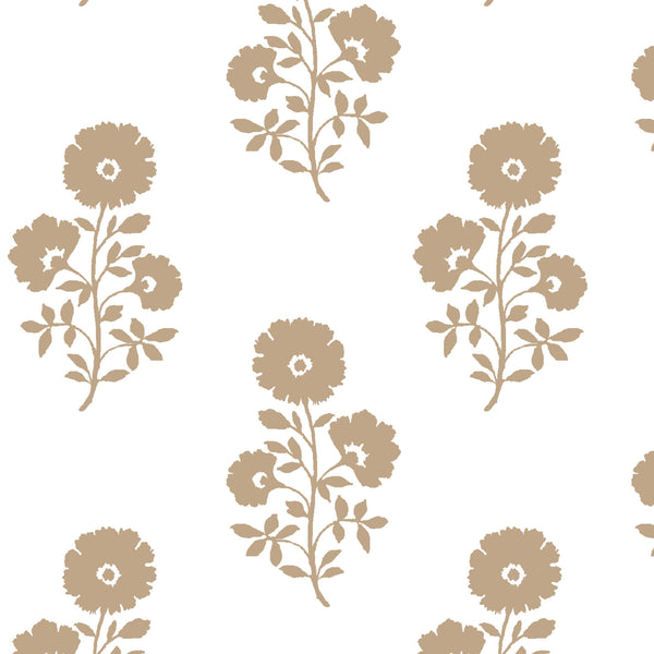 Julia Floral Fabric in Camel on White