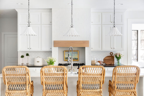 White ceramic pendant light in white kitchen