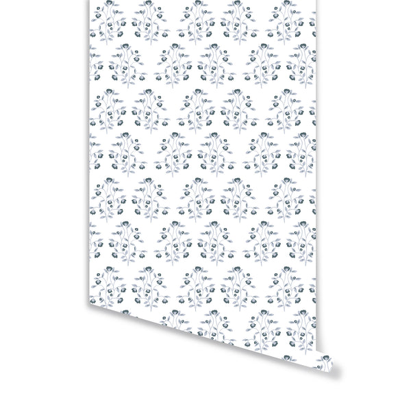 Lucille Floral Wallpaper in Navy