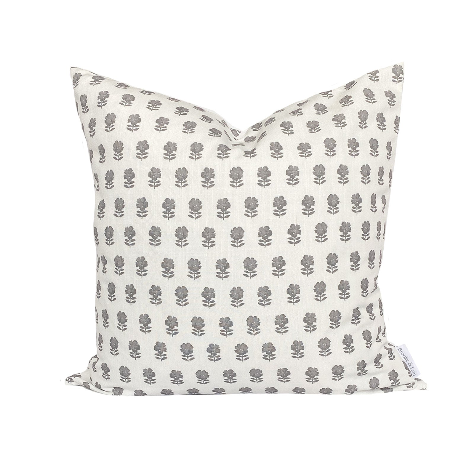 Cream Floral Pillow 20x20, Modern Designer Pillows, Charcoal