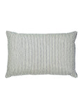 A rectangular indigo striped pillow sham with a small diamond shape pattern.