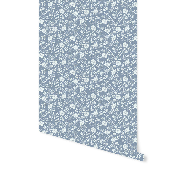 Natasha Floral Wallpaper in Dusty Blue