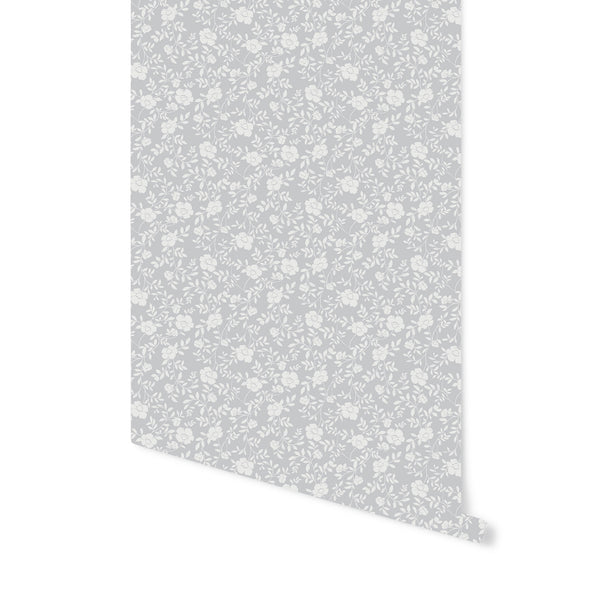 Natasha Floral Wallpaper in Stone Grey