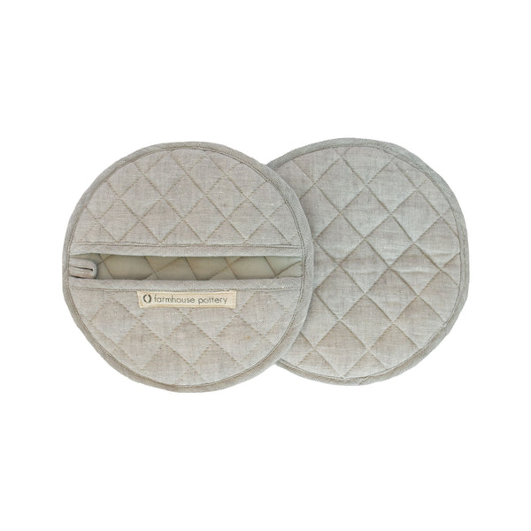 Light Grey Linen Oven Mitts, Set of 2