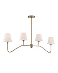 A vibrant gold linear chandelier with clean-lined glass shades and a steel frame.