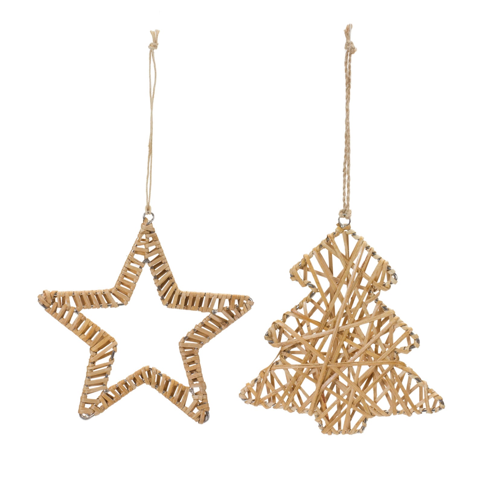 Rattan Star and Tree Ornament Set