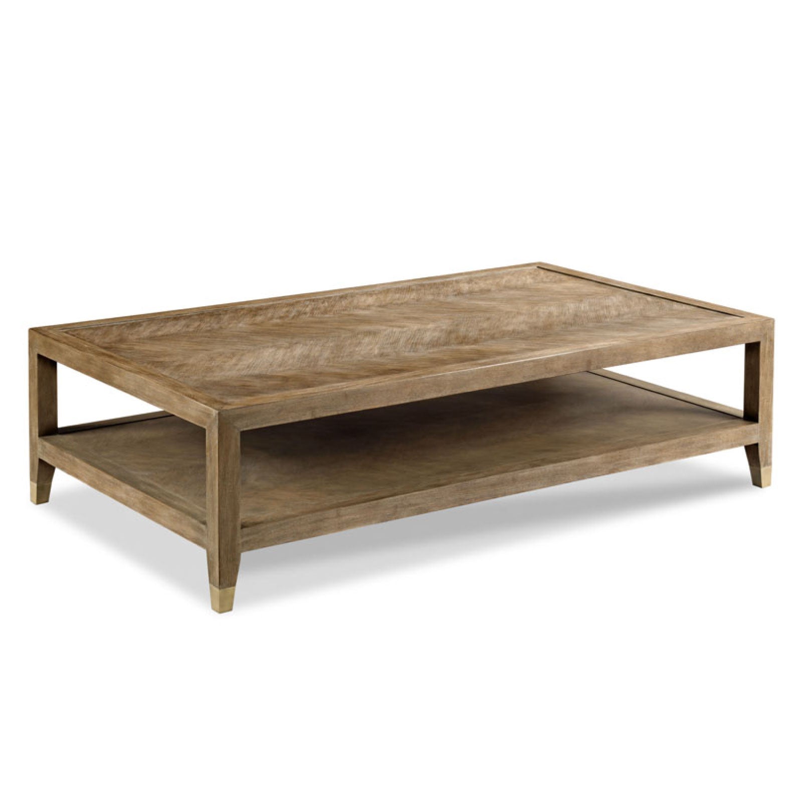 Rectangular coffee table with herringbone top.