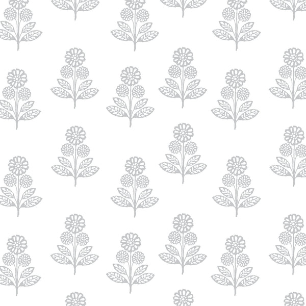 Stella Floral Fabric in Stone Grey