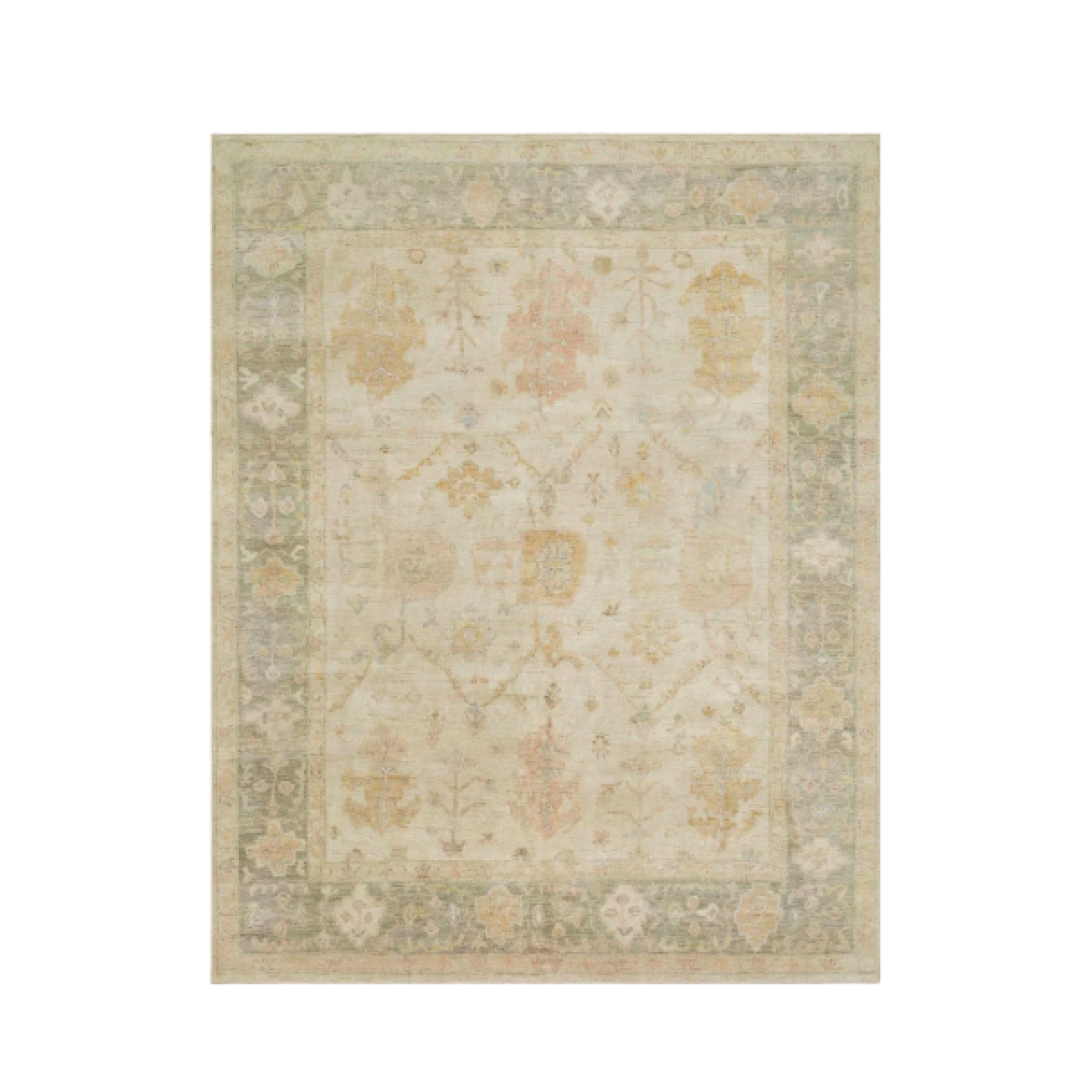 100% wool rug with antiqued warm tones